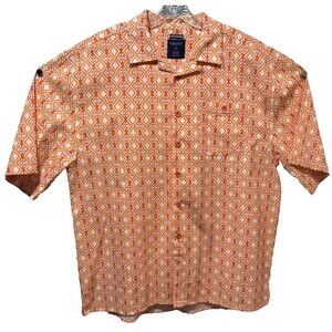 3XL Trust Short Sleeve Camp Shirt Linen Blend Canvas Geometric ORANGE/WHITE